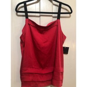 Apostrophe Red Charmeuse Cami Top Pleated Neck Tiered Hem coquette flowy NWT XL